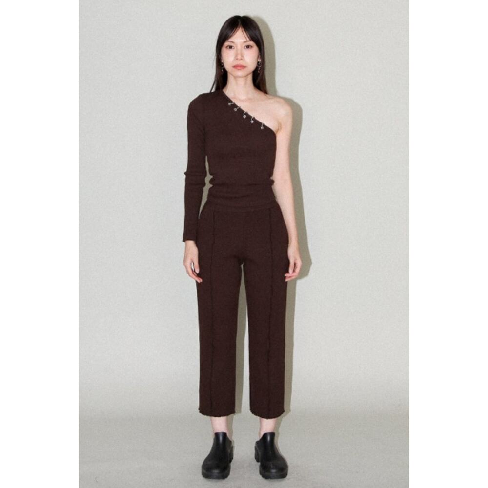 KkCo Cropped Rib Lounge Pants Dark Brown Medium
